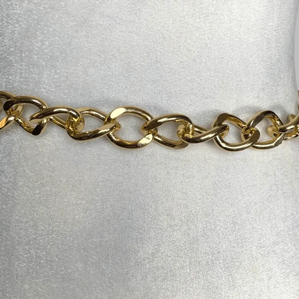 Deadstock Vintage Y2K Gold Tone Chunky Chain Belt Adjustable Statement‎ Buckle